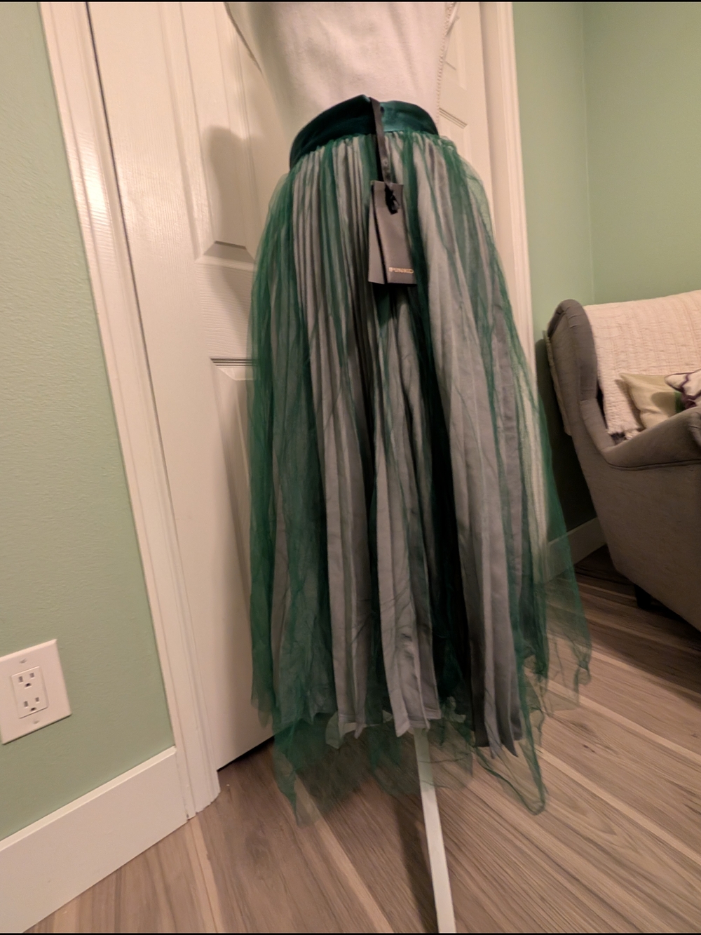Pinko Dark Green Layered Tulle Maxi Skirt